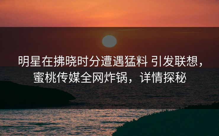 明星在拂晓时分遭遇猛料 引发联想,蜜桃传媒全网炸锅,详情探秘 明星在拂晓时分遭遇猛料 引发联想,蜜桃传媒全网炸锅,详情探秘